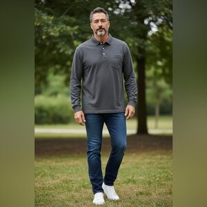 Land’s End Charcoal Gray Men’s Long Sleeve Polo, Size XL, Winter, Layering